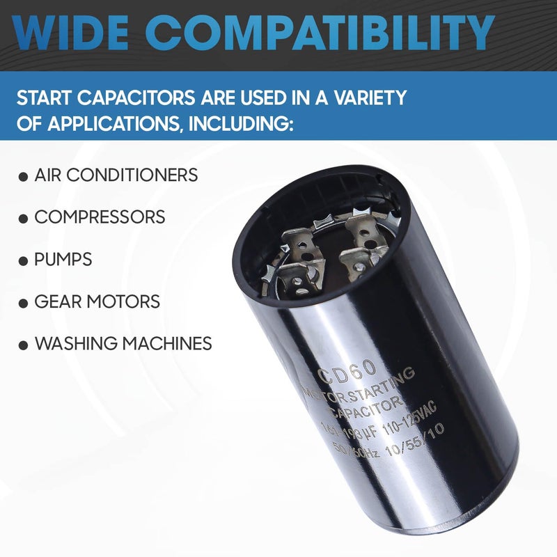 Seentech 161-193 uf/MFD 110-125 VAC ±20% Round Motor Start Capacitor 50/60 Hz AC Electric Universal Fit for AC Motor Run or Fan Start and Cool or Heat Pump Air Conditioner - Image 4